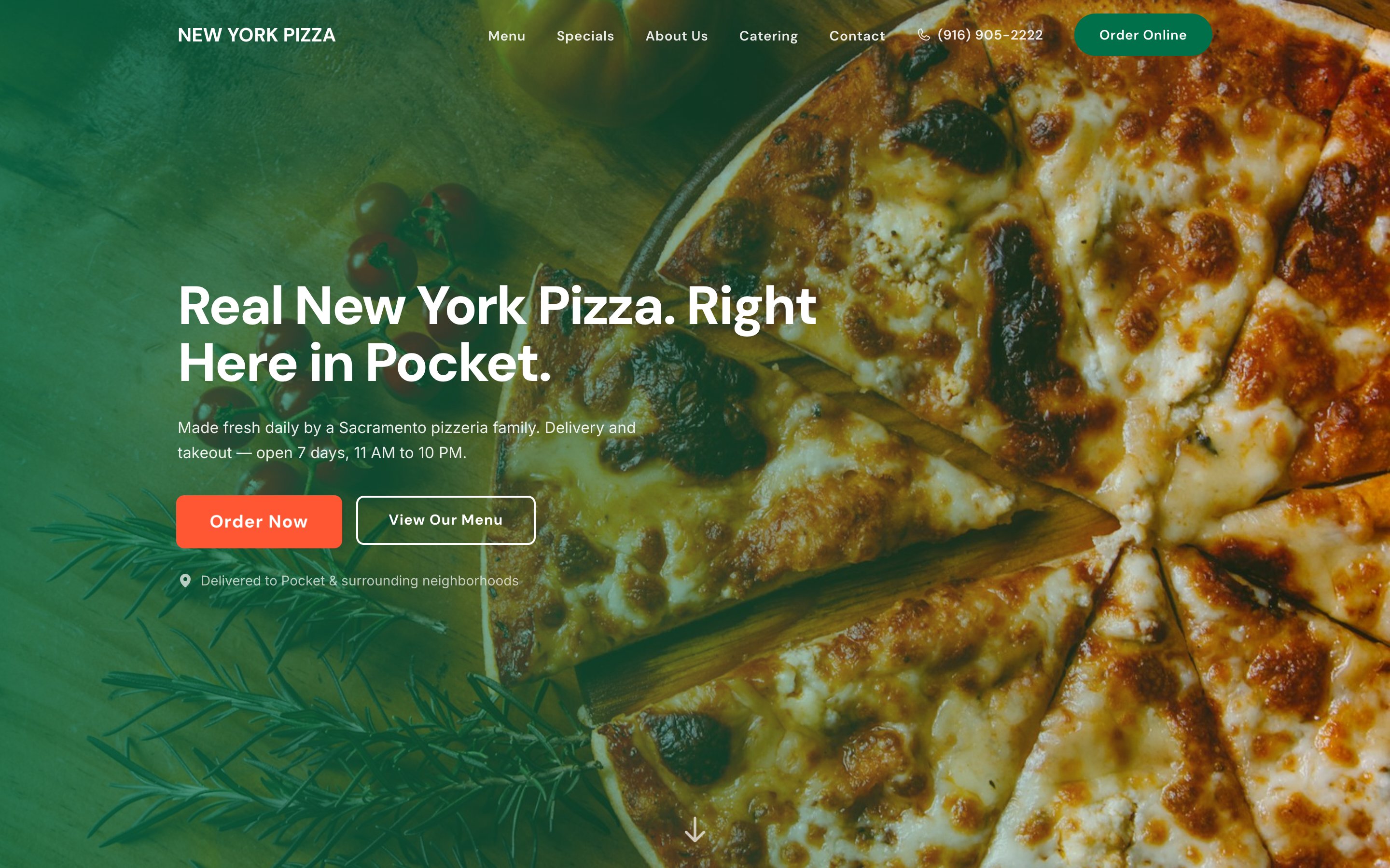 New York Pizza Pocket restaurant website homepage